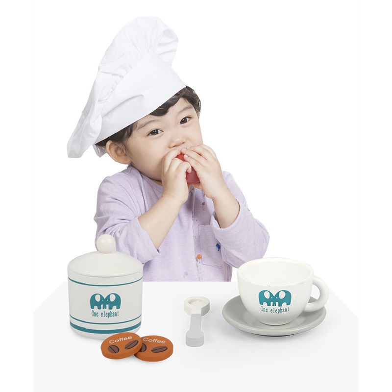 Children wooden make-believe kitchen coffee maker juicer microwave oven set wooden coffee machine