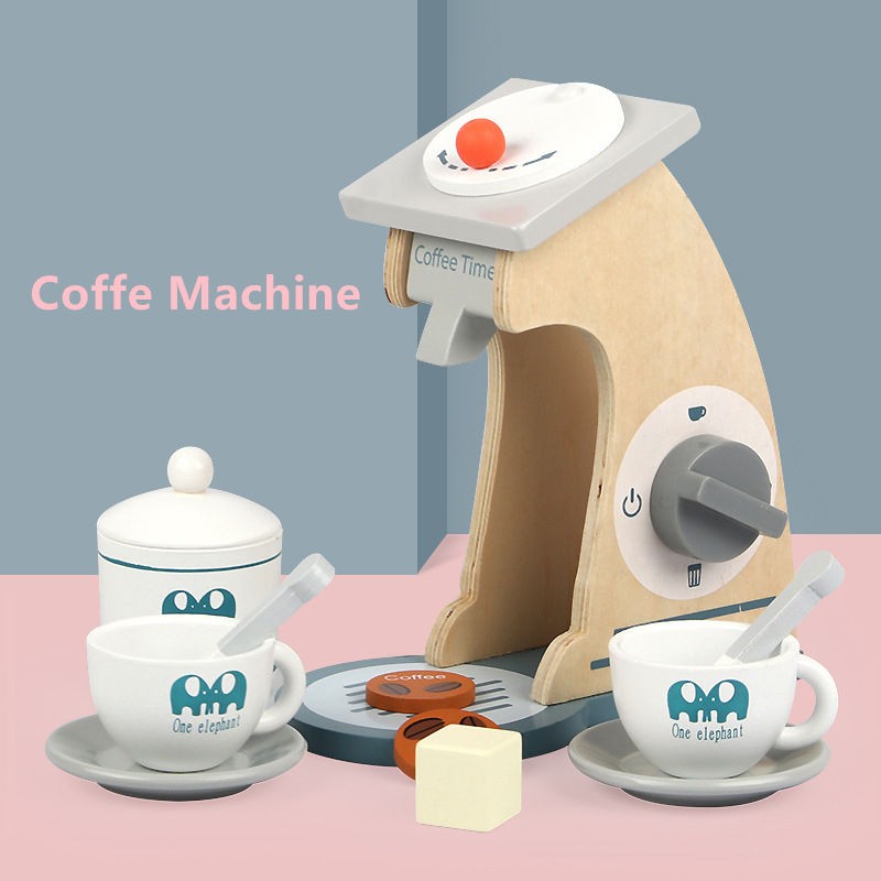 Children wooden make-believe kitchen coffee maker juicer microwave oven set wooden coffee machine