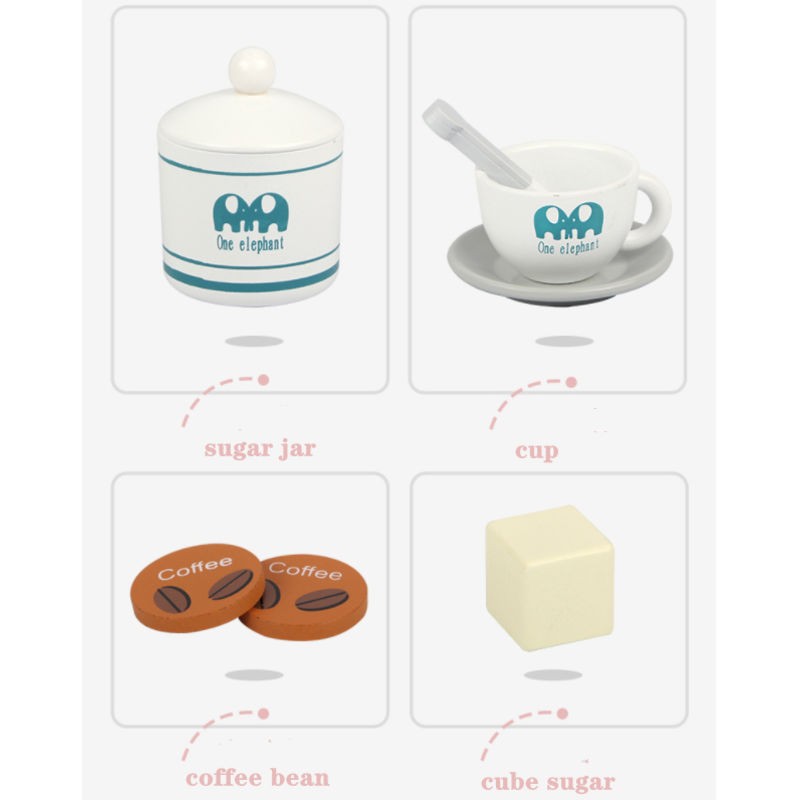 Children wooden make-believe kitchen coffee maker juicer microwave oven set wooden coffee machine