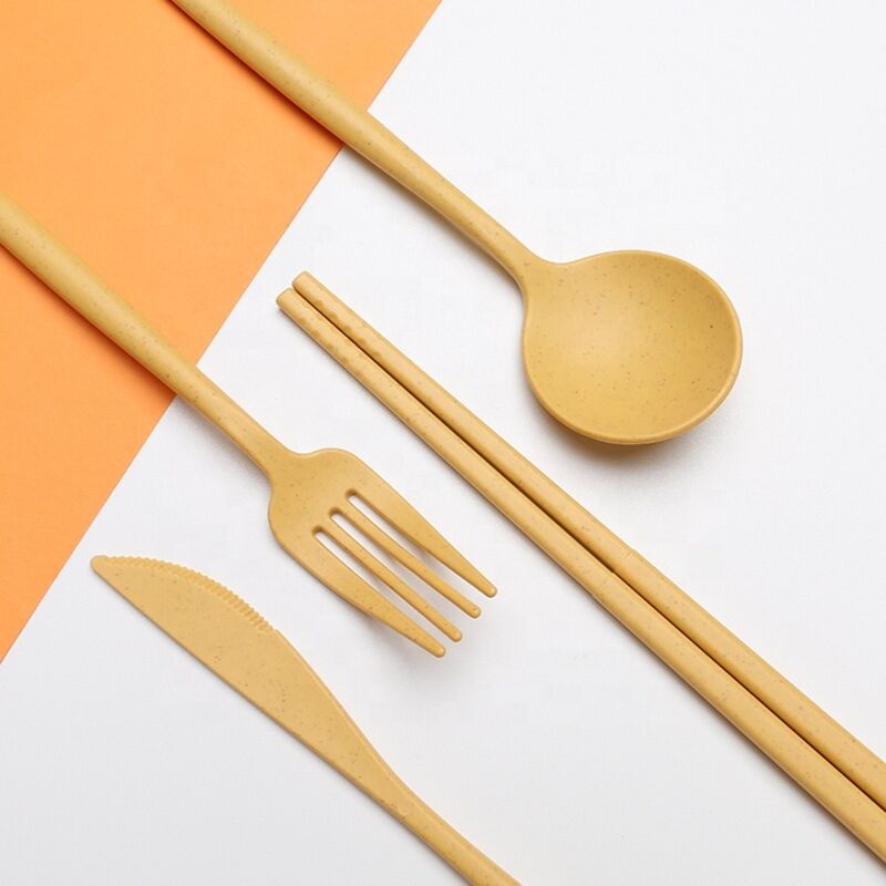 Wheat Straw Cutlery Spoon Fork and knife Tableware Set with Case Eco-Friendly Portable Outdoor Travel Camping Flatware