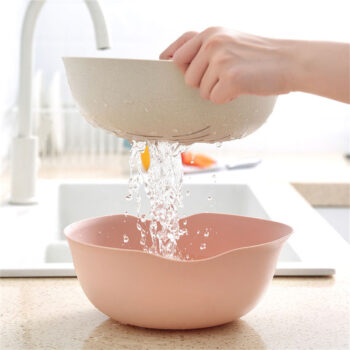 Plastic Fruit Basket Wheat Straw Kitchen Vegetable Fruit Washing Colander Basket