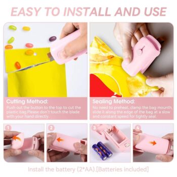 Mini Bag Sealer Handheld Heat Vacuum Sealer, 2 in 1 Sealer and Cutter with Lanyard Fresh Seal Food Saver Vacuum Sealer