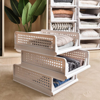 Hot Selling Stackable Drawer Type Foldable Plastic Clothes Storage Box Organizer For Clothes