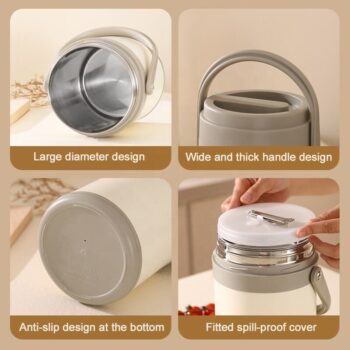 Portable Three-Layer Food Storage Container Lunch Box 304 Stainless Steel Thermal Food Jar With Spoon