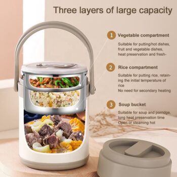 Portable Three-Layer Food Storage Container Lunch Box 304 Stainless Steel Thermal Food Jar With Spoon