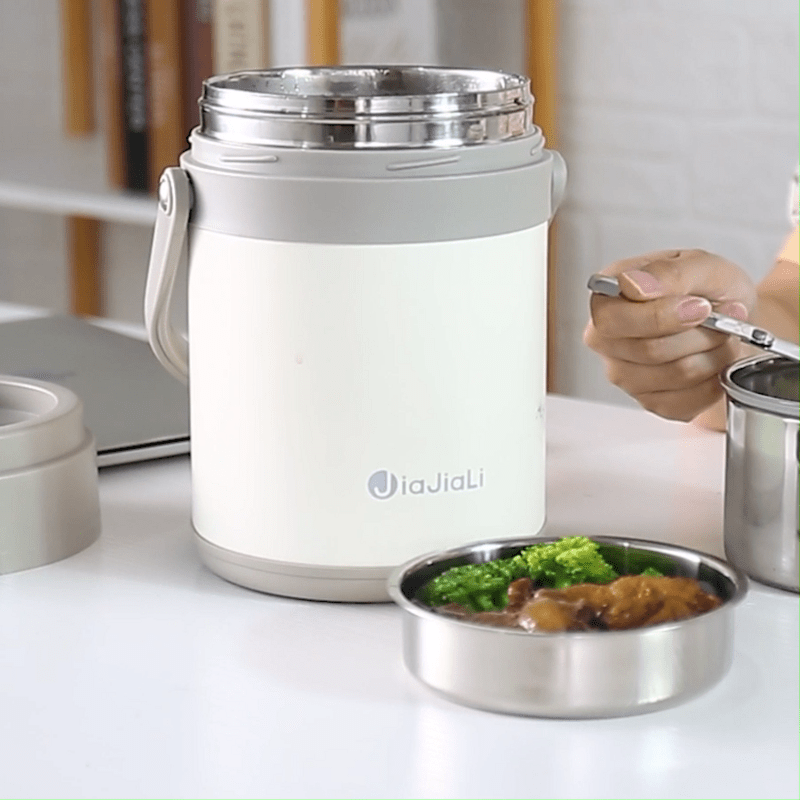 Portable Three-Layer Food Storage Container Lunch Box 304 Stainless Steel Thermal Food Jar With Spoon