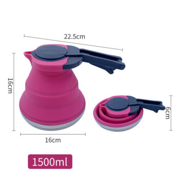 Folded Silicone Kettle 1500ml Portable Collapsible Travel Camping Heating Water Kettle