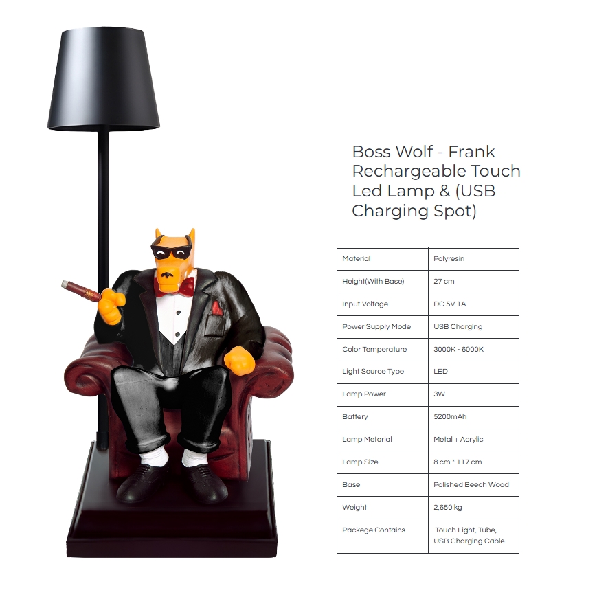 Boss Wolf-Rechargeable Touch Led Lamp &  USB Charging Spot