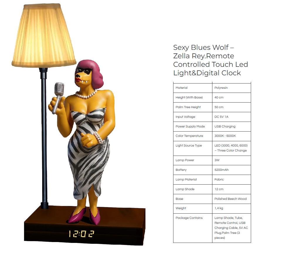 Sexy Blues Wolf-Remote Controlled Touch Led Light & Digital Clock
