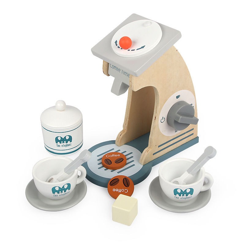 Children wooden make-believe kitchen coffee maker juicer microwave oven set wooden coffee machine