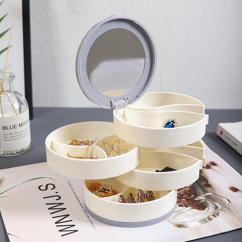 Table top four 360 degree rotating jewelry box bedroom makeup mirror jewelry new storage box cosmetics box