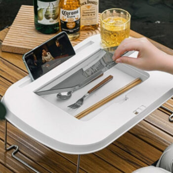 Picnic Basket Multi-Function Lid 15L Food Tray Table Folding Picnic Basket with Phone Slot and Cup