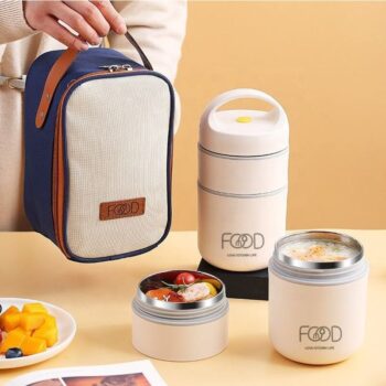 Porridge soup breakfast cup double layer food jar flask thermal insulated stainless steel lunch box for kids with spoon