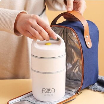 Porridge soup breakfast cup double layer food jar flask thermal insulated stainless steel lunch box for kids with spoon