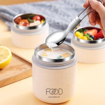 Porridge soup breakfast cup double layer food jar flask thermal insulated stainless steel lunch box for kids with spoon