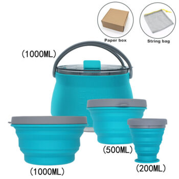 Folding Saucepan, Camp Cookware Hiking Silicone Folding Saucepan Water Kettle With Lid Collapsible Camping Cook Pot