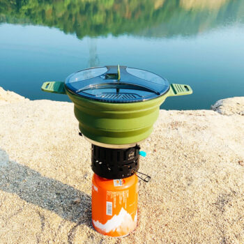 Folding Saucepan, Camp Cookware Hiking Silicone Folding Saucepan Water Kettle With Lid Collapsible Camping Cook Pot