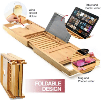 Wholesale Bathtub Tray Caddy - Foldable Waterproof Bath Tray & Bath Caddy Wooden Tub Organizer & Holder for Wine, Book, Soap