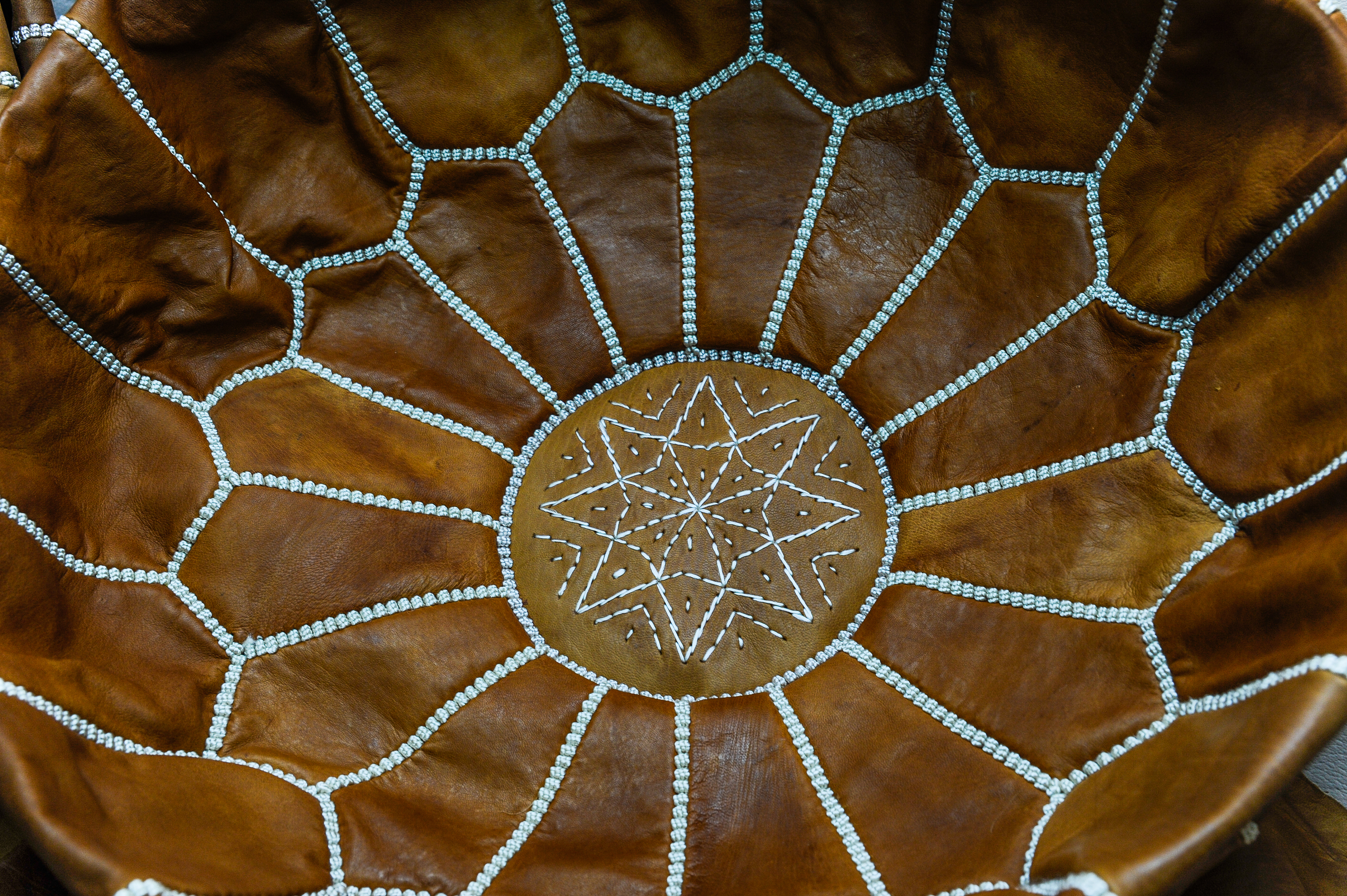 Moroccan handmade leather pouf