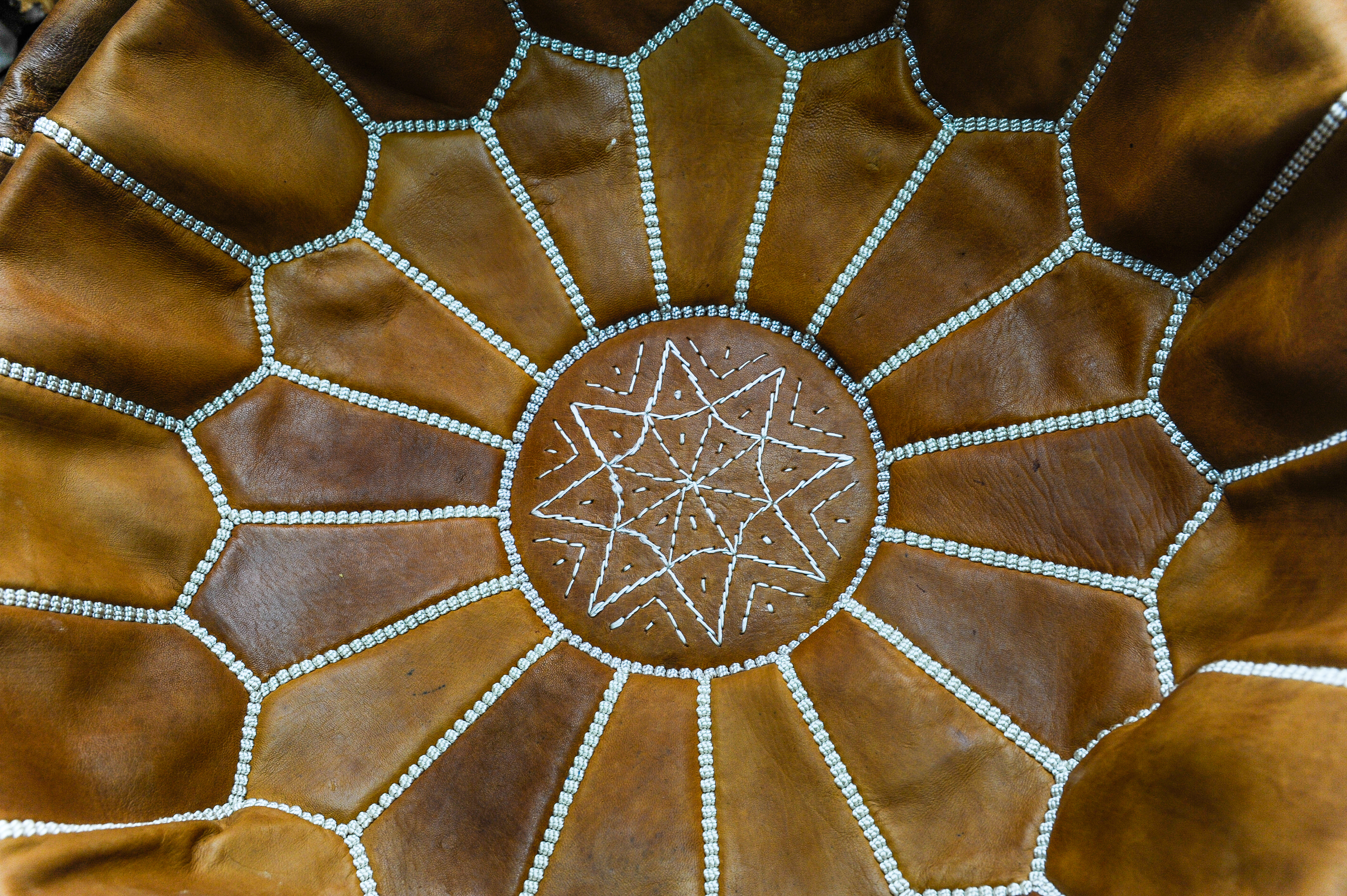 Moroccan handmade leather pouf