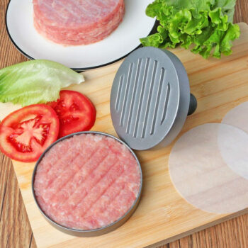 Hamburger Press Patty Maker, Food Grade Aluminum Burger Press with Wooden Handle, Non-Stick, Easy to Clean