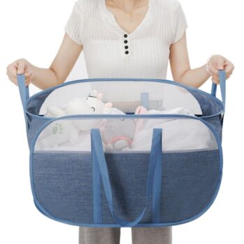 Laundry Basket collapsible Mesh Laundry Hamper– With Extended Shoulder Straps Sturdy Handles and Premium Cationic Fabric