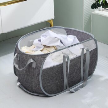 Laundry Basket collapsible Mesh Laundry Hamper– With Extended Shoulder Straps Sturdy Handles and Premium Cationic Fabric
