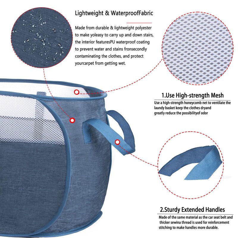 Laundry Basket collapsible Mesh Laundry Hamper– With Extended Shoulder Straps Sturdy Handles and Premium Cationic Fabric