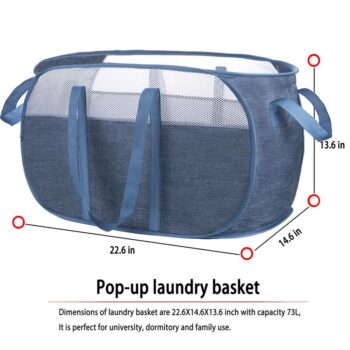 Laundry Basket collapsible Mesh Laundry Hamper– With Extended Shoulder Straps Sturdy Handles and Premium Cationic Fabric