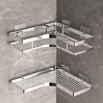 No Drilling Adhesive Bathroom Shower Organizer Corner Shower rack With Soap Holder