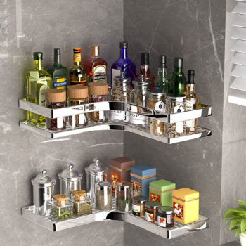 No Drilling Adhesive Bathroom Shower Organizer Corner Shower rack With Soap Holder