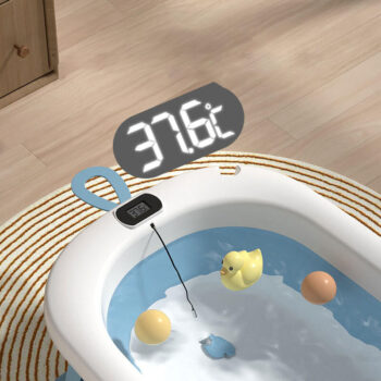 Folding Plastic Kids Bathtub Foldable Baby Bath Tubs Set Collapsible With Stand Temperature And Cushion For Infant Children