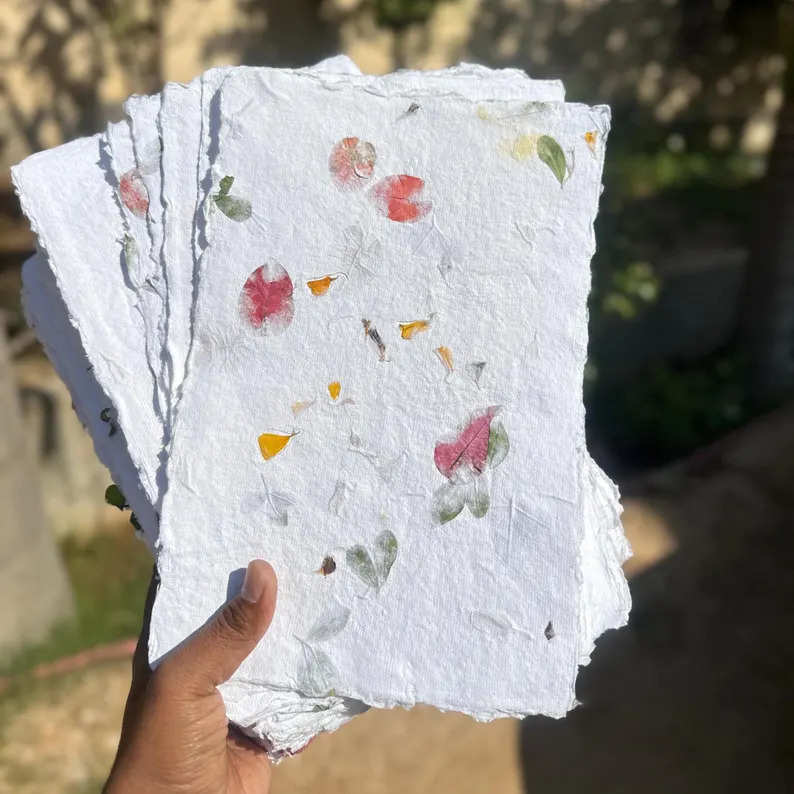 Handmade Floral Paper A4: Bougainvillea & Marigold Petal Paper