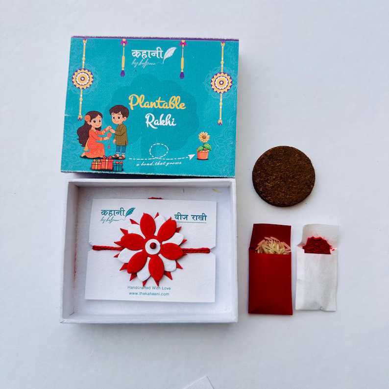Red Plantable Rakhi with Roli Chawal & Coco Disc
