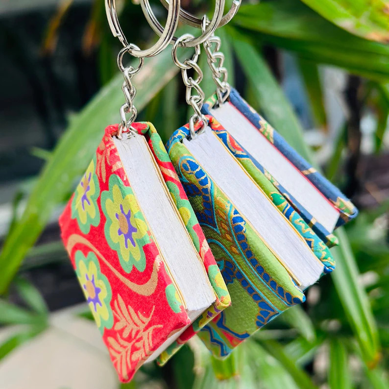 Miniature Book Keychain: Handmade Tiny Journal Set (5x5 cm)