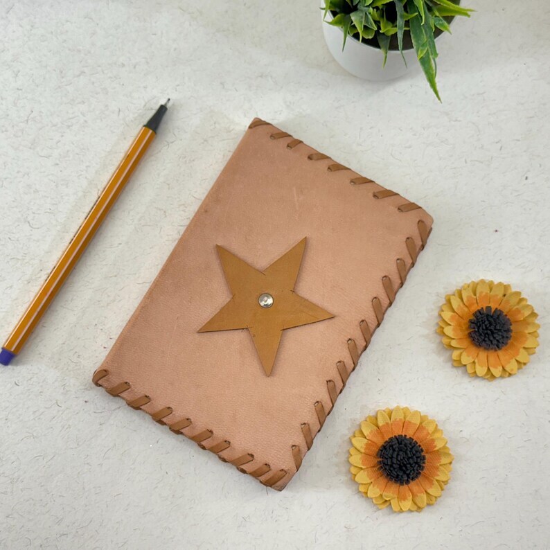 Handmade Leather Travel Journal: Star Design, 144 Pages