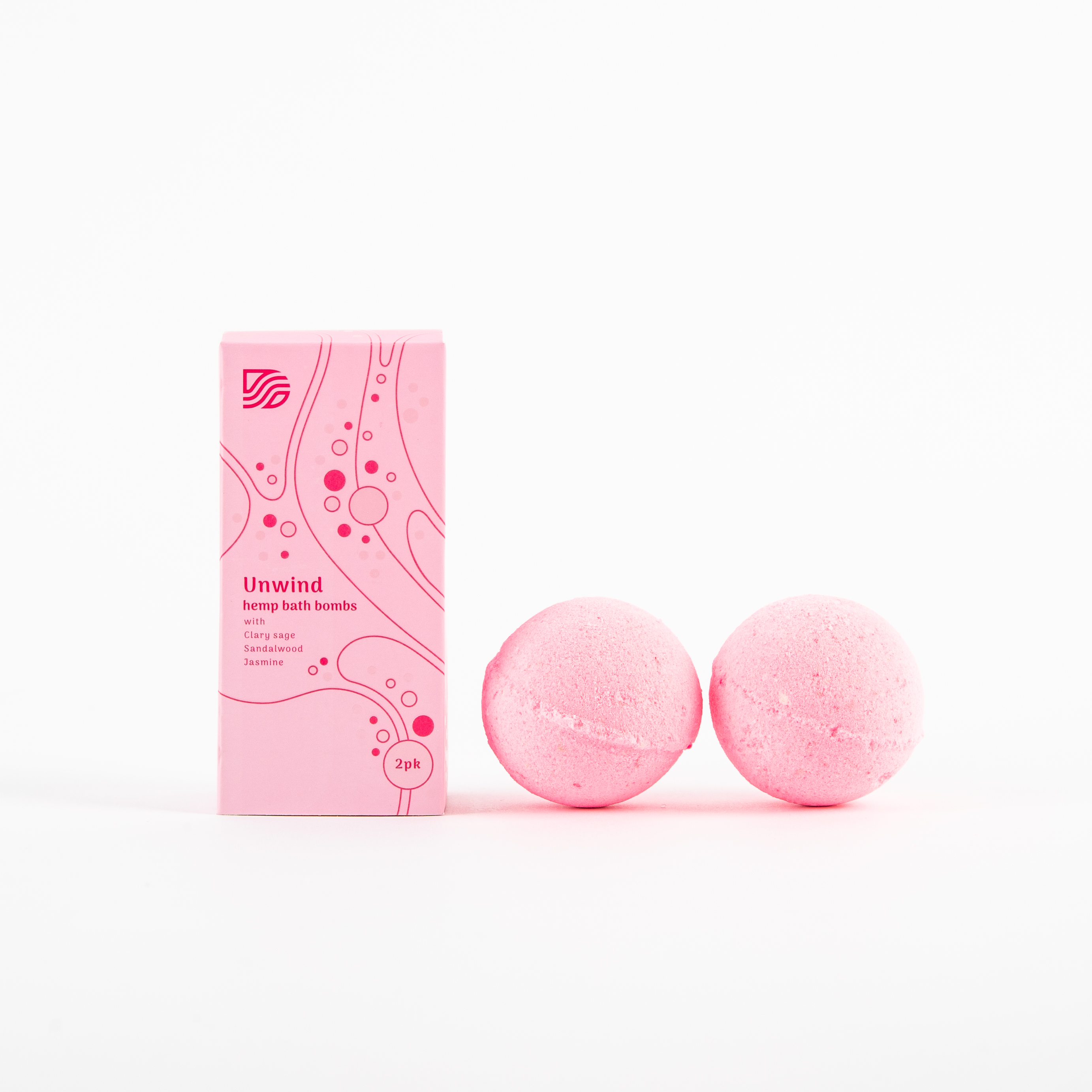 Unwind 2 Pack CBD Bath Bombs with Jasmine 150mg Concentration per Bath Bomb