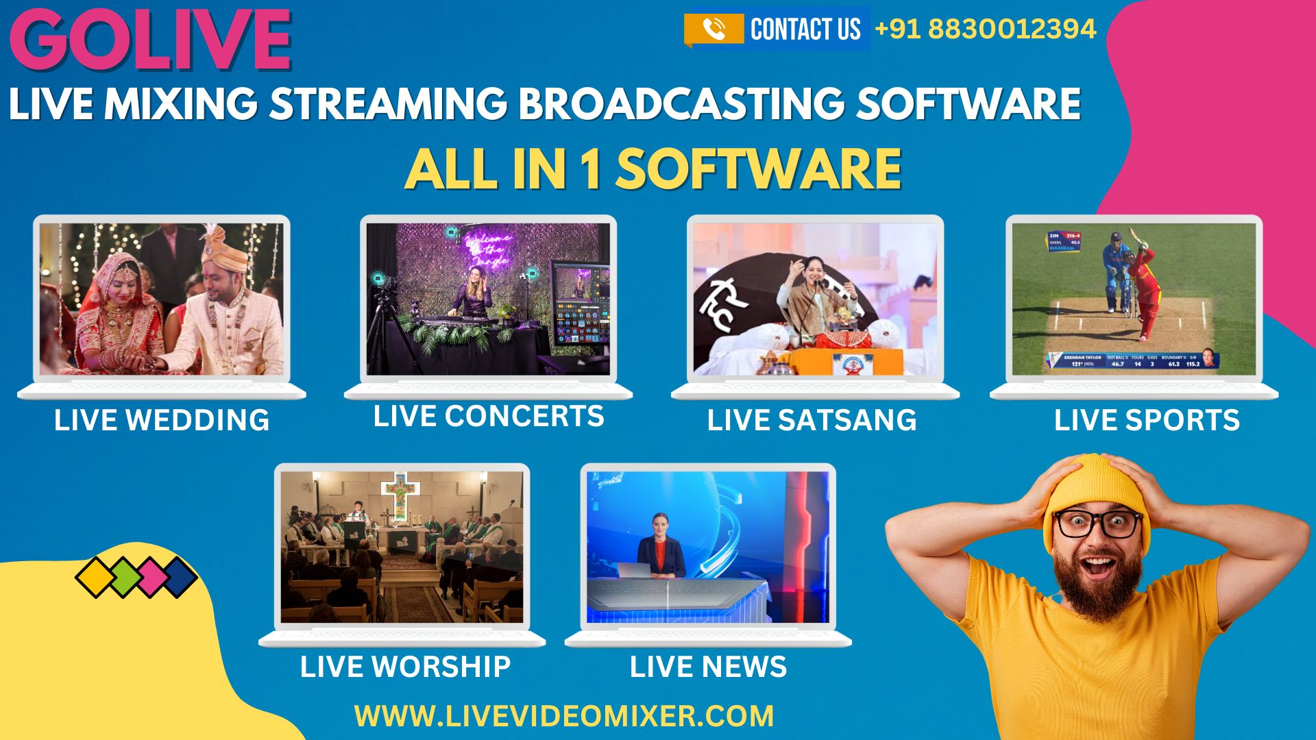 GoLive Real Time Live Video Mixing Broadcasting Software with Realistic Virtual Set