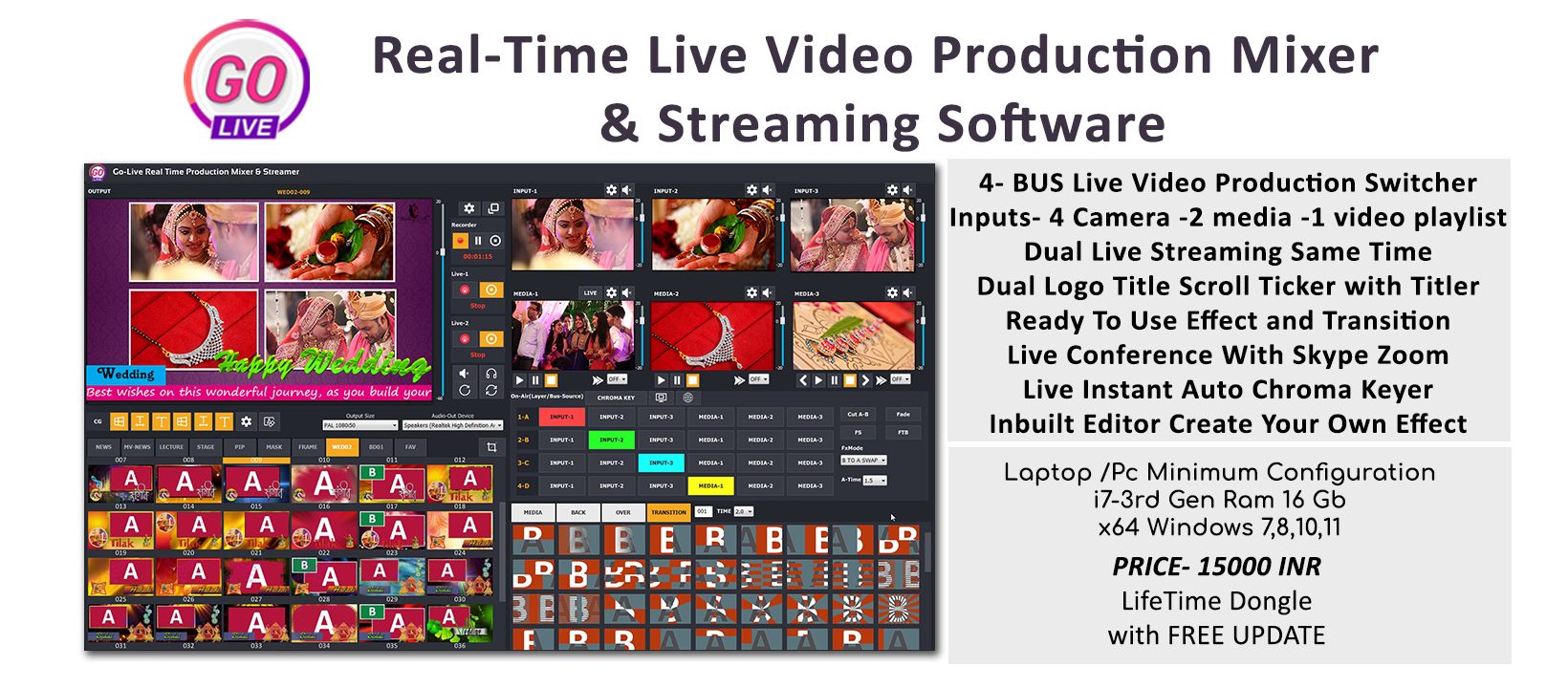 GoLive Real Time Live Video Mixing Broadcasting Software with Realistic Virtual Set