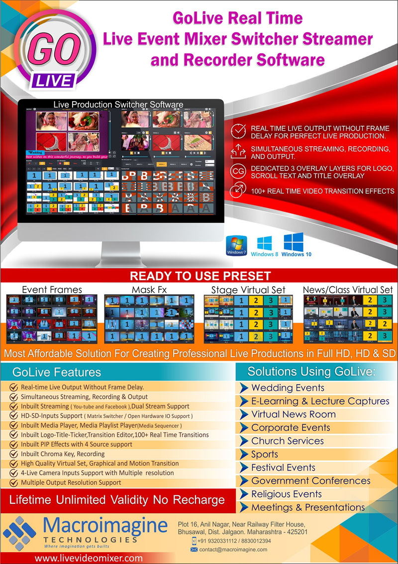 GoLive Real Time Live Video Mixing Broadcasting Software with Realistic Virtual Set