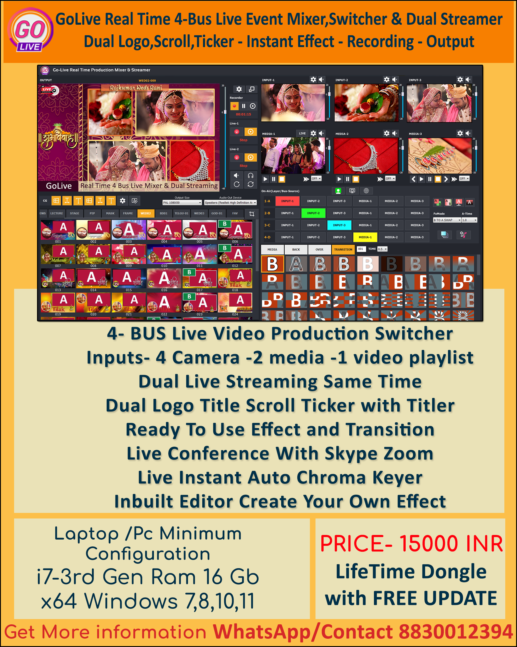 GoLive Real Time Live Video Mixing Broadcasting Software with Realistic Virtual Set