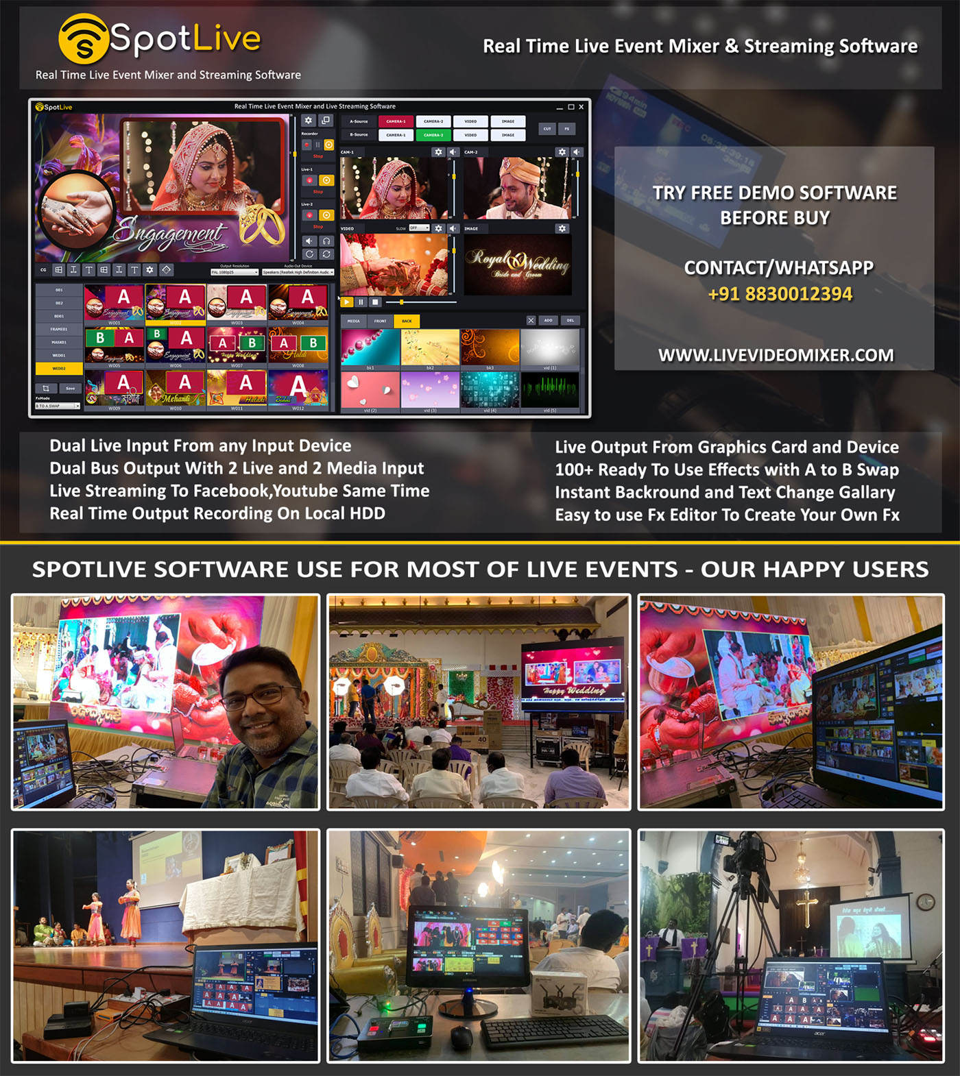 SpotLive Real Time Dual Camera Live Spot Mixing and Streaming Software For Live Event Mixing
