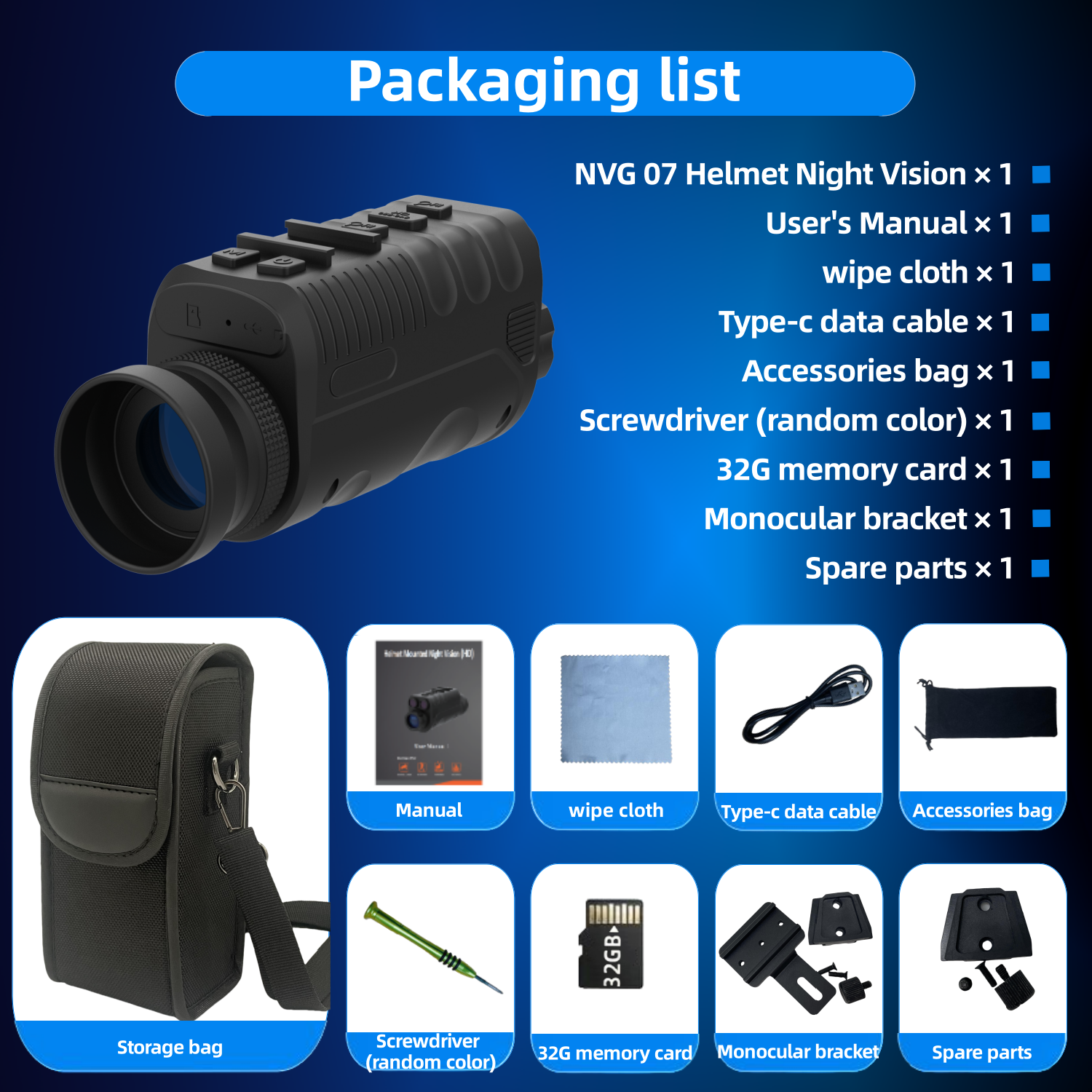 NVG07 infrared telescope camera 3.5V-5V HD OLED round screen helmet night vision device can take photos and record videos 32G