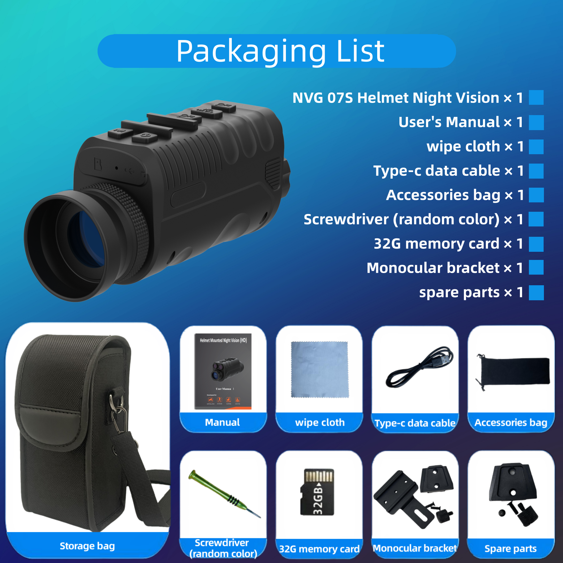NVG07S 4K Helmet Mounted Night Vision Device IR 850NM/940NM Ultra-clear 4K Resolution support Compass For wildlife observation