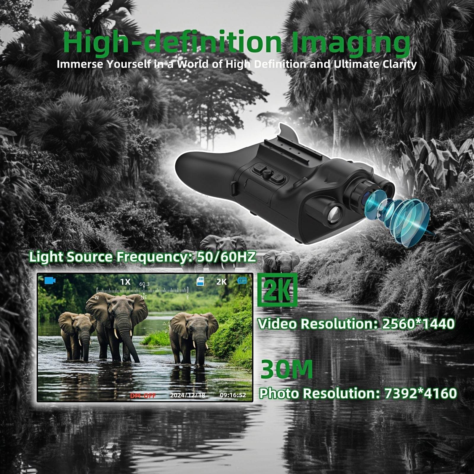 NVG08F Binoculars HD Telescope,Night Vision 5X Optical Zoom, 3