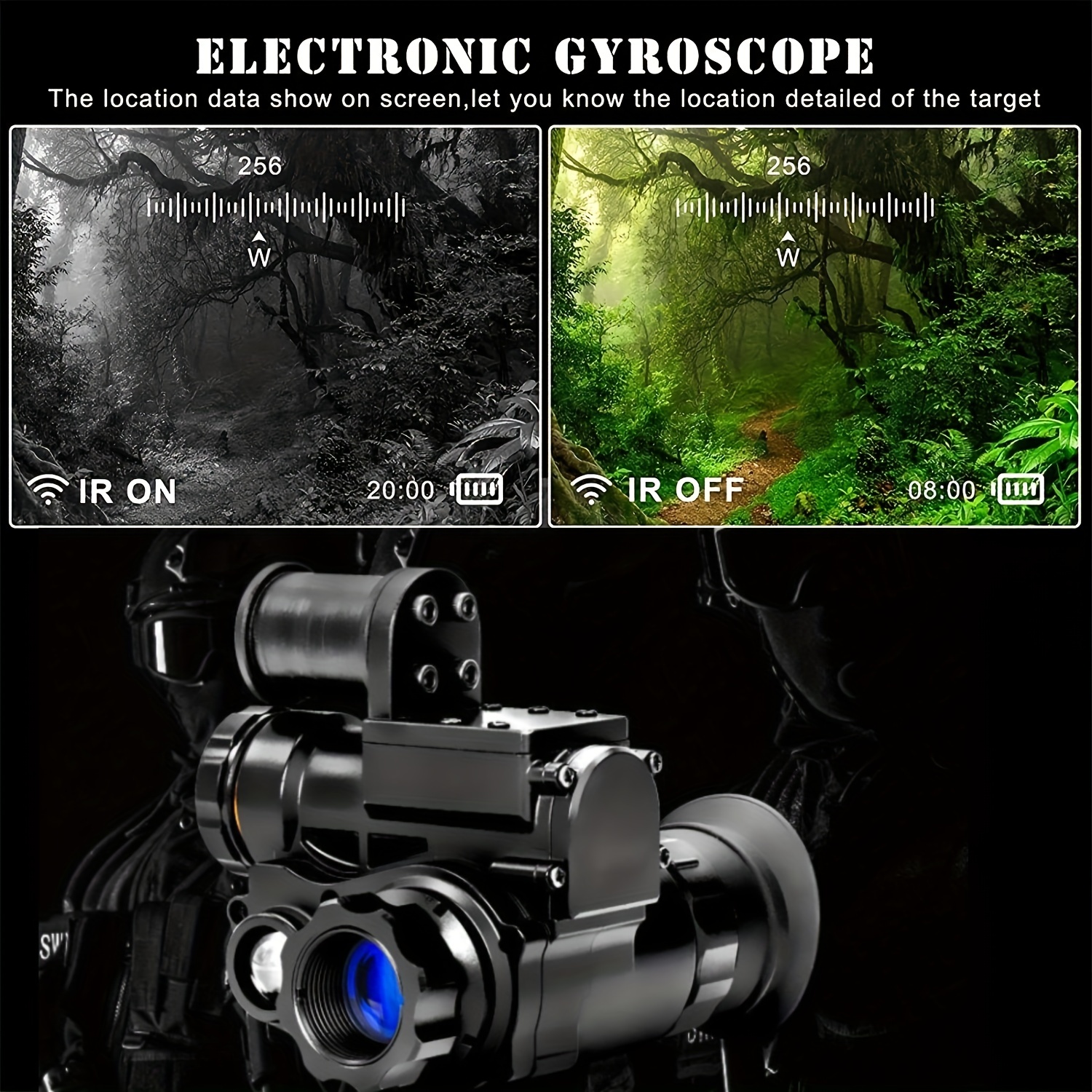 NVG10 Night Vision Goggles Head Mounted Monocular Green WIFI IP66 Night Range 200m/656ft for Helmet Hunting Observation