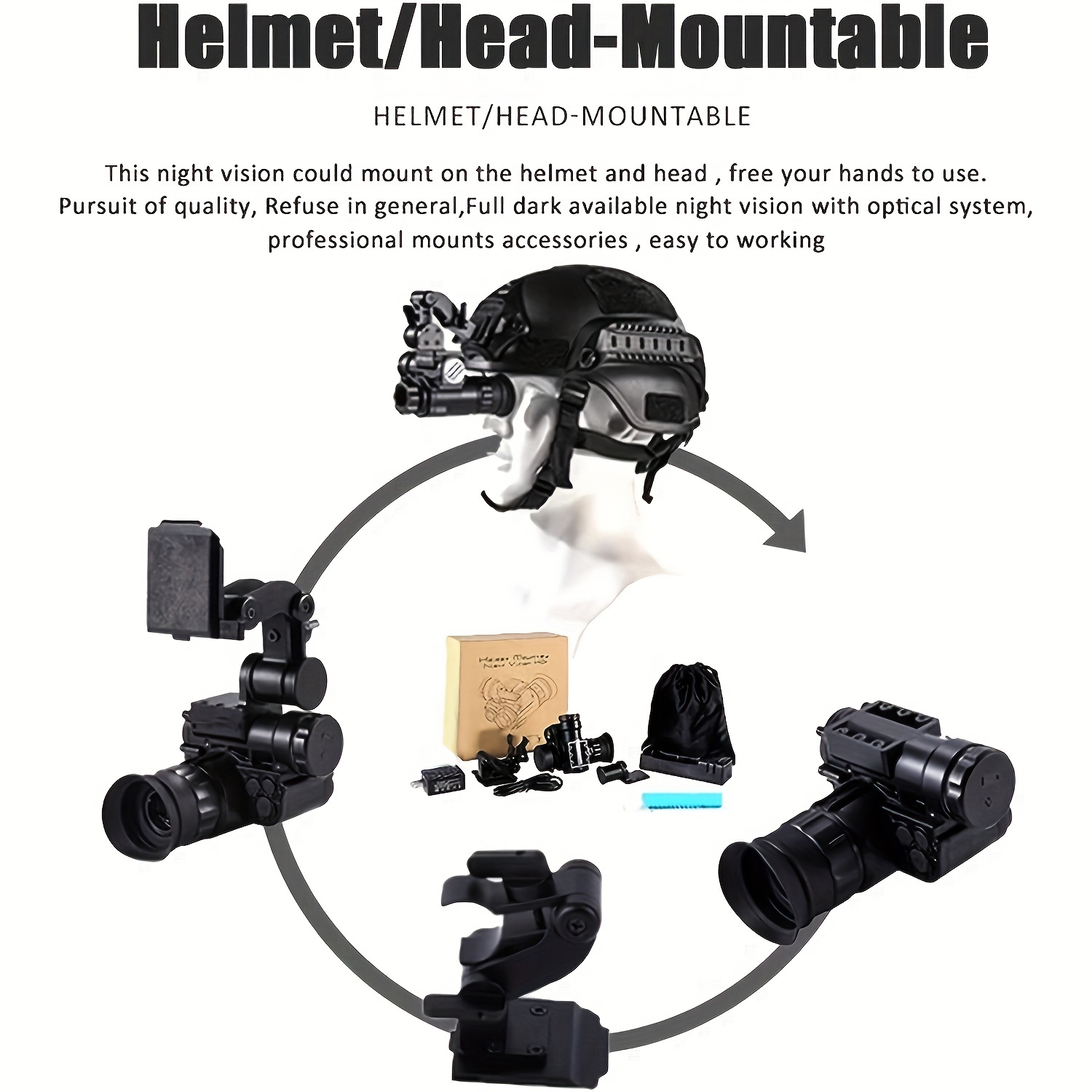 NVG10 Night Vision Goggles Head Mounted Monocular Green WIFI IP66 Night Range 200m/656ft for Helmet Hunting Observation