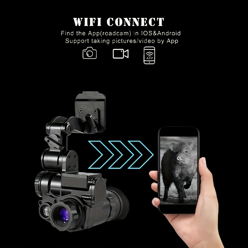 NVG10 Night Vision Goggles Head Mounted Monocular Green WIFI IP66 Night Range 200m/656ft for Helmet Hunting Observation