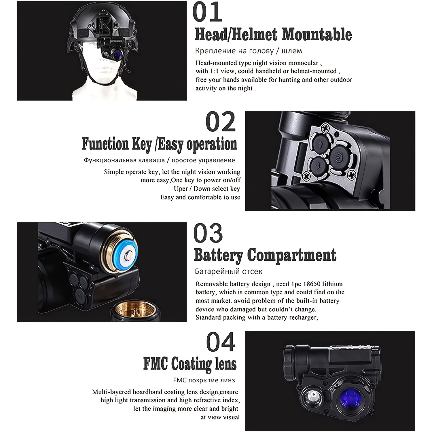 NVG10 Night Vision Goggles Head Mounted Monocular Green WIFI IP66 Night Range 200m/656ft for Helmet Hunting Observation