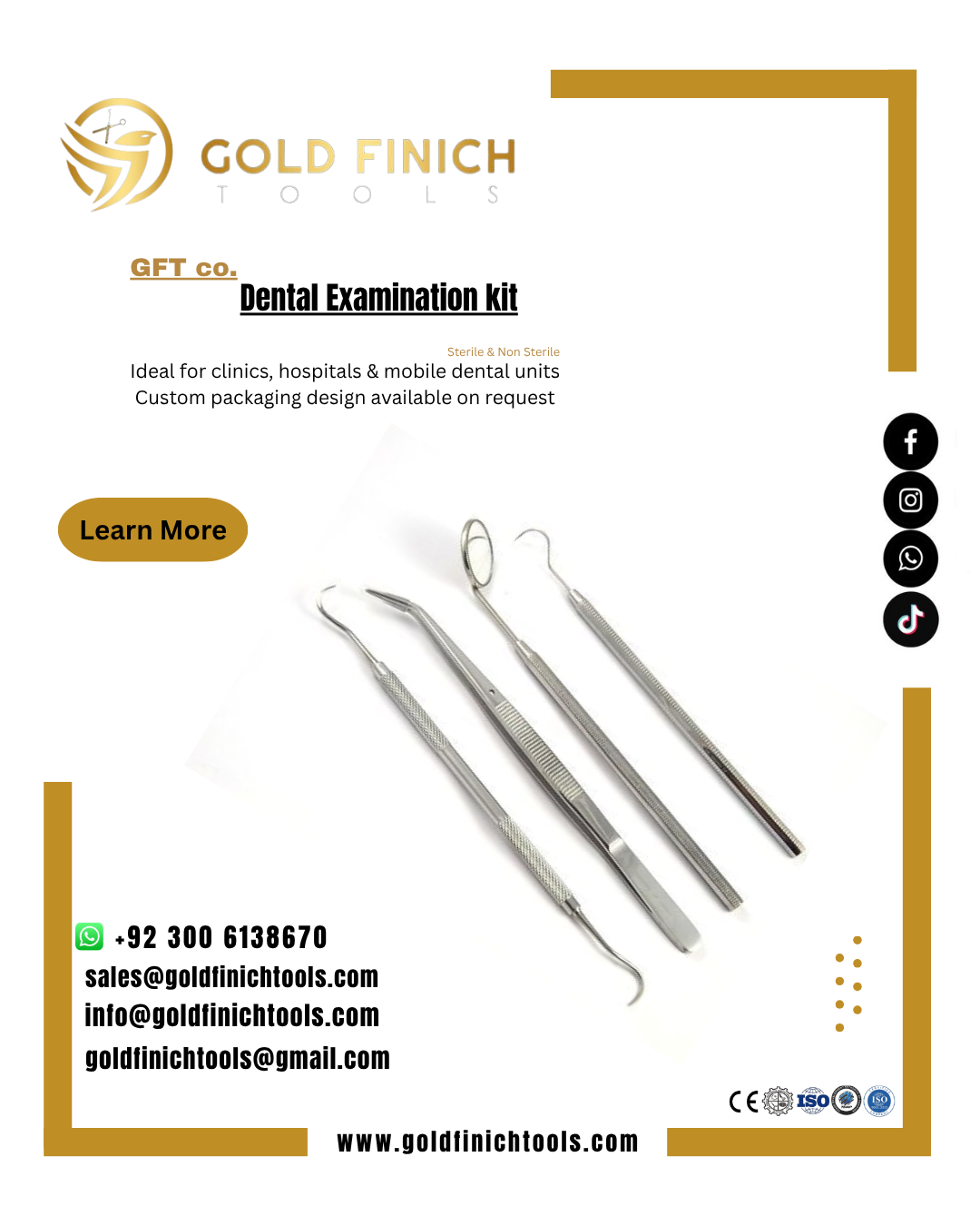 Dental examination set   info@goldfinichtools.com     Whatsapp +923006138670